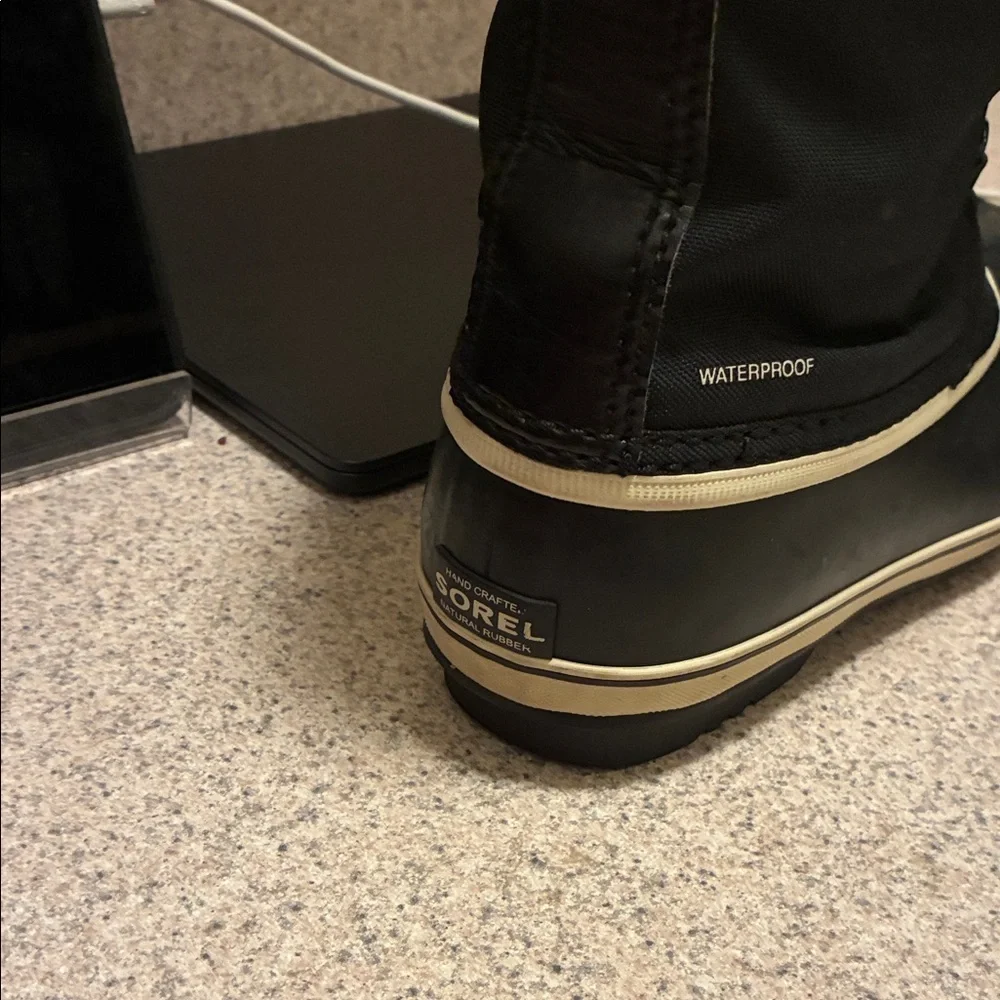 Sorel Black and Cream Kids Snow Boots